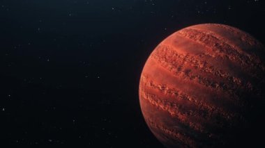 Uzayın soyut dış görünüşü, uzayda dönen kahverengi kızıl gezegen. 4K Geleceğe Yolculuk Ölüm Gezegeni, garip çatlak yüzey gezegeni, evren, uzayda dönen üç boyutlu animasyon..