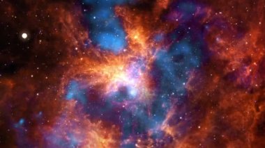 Tarantula Nebulası ya da Macellan Bulutu 'nda derin uzayda 30 Doradus keşfi. 4K Uçuş 3D animasyonu. Uzay boşluğundaki yıldız alanlarında ve galaksilerde seyahat ediyorlar. NASA görüntüsü tarafından desteklenen elementler.