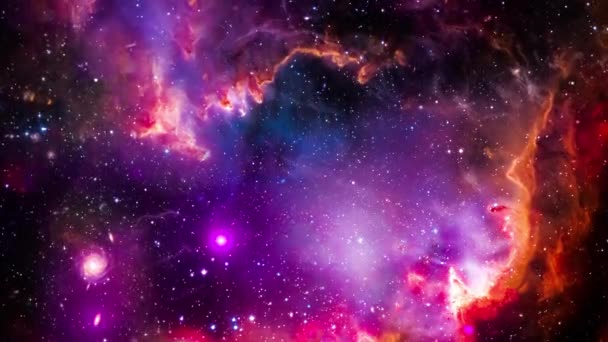 深宇宙の小マゼラン雲銀河探査 小さなマゼラン雲銀河またはヌベキュラ小惑星への4K飛行 Nasaの画像で装飾された要素 3Dアニメーション深宇宙旅行 — ストック動画