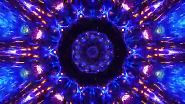 Niebieski Złoty Pomarańczowy Kalejdoskopowy Symetryczny Obrót Hipnotycznego Geometrycznego Wzoru Poruszającego — Wideo stockowe