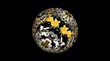 Soyut altın kürenin üç boyutlu döngü animasyonu. Fantezi Altın Siyah Yıldız Küre dokusu yüzeyi şekil değiştiriyor ve QuickTime ProRes 4444 kullanarak izole edilmiş alfa kanalını hareket ettiriyor. Bilimkurgu etkisi elementi.