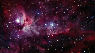 Büyük Carina Bulutsusu NGC 3372. Uzay uçuşundan yıldız alanı Galaksi ve Nebula derin uzay keşfine. NGC3372 'ye 4K 3D uçuş Büyük Nebula olarak da bilinir, Büyük Carina Nebulası. NASA tarafından döşenmiş..