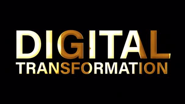 Digital Transformation Text Word Gold Light Animation Background Isolated Transparent — Stock Video