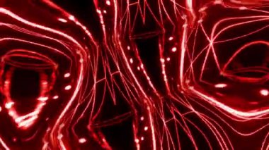 Kırmızı kablo çerçeve hareketli dalga döngüsü. Soyut teknoloji bilim kurgu girişi. Dinamik sentetik dalga tarzı hipnotik hareketi olan gelecekçi bir arka plan. 4K 3D kusursuz döngü dijital konsept