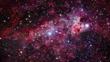 Büyük Karina Bulutsusu NGC 3372 'ye derin uzay seyahati. Yıldız alanı galaksisi ve Nebula. 4K 3D kusursuz döngü Büyük Carina Nebulası. NASA resimleriyle döşenmiş elementler.
