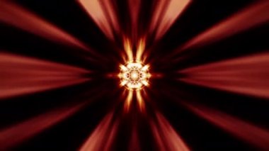 Dönen parlaklığın soyut döngü hareketi merkez yıldızdan yayılan ışın radyal ışığıyla ışık kıvılcımları oluşturur. 4K 3D fraktallar kusursuz döngü sonsuz karmaşık parlayan radyal ışık çizgileri.