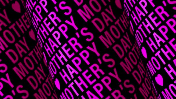 循环动画Happy Mothers Day 3D文字车轮运动图形在黑色背景字母 3D无缝循环快乐母亲节3D渲染打印动感彩色圆筒文字动画 — 图库视频影像
