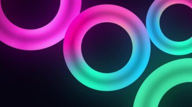 Sonsuz daire şeklinde pembe ve mavi renkli neon ışıklar. 4K 3D kusursuz döngü animasyonu soyut retro kompozisyon floresan ultraviyole ışık parlayan neon LED daire arka plan.