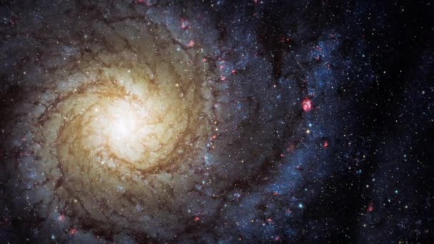 ループ宇宙スパイラル銀河M74への深宇宙探査旅行 赤道儀座の大渦巻銀河メシエ74への4K 3Dループ宇宙探査 Nasaの画像によって家具 — ストック動画