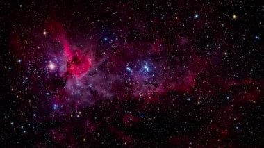 Döngü uzayı derin uzay keşfi Büyük Carina Nebulası 'na gidiyor. The Carina Nebula NGC 3372 ya da Büyük Nebula, Great Carina Nebulası 'na 4K 3D döngü uzay keşfi. NASA görüntüsüyle döşenmiş