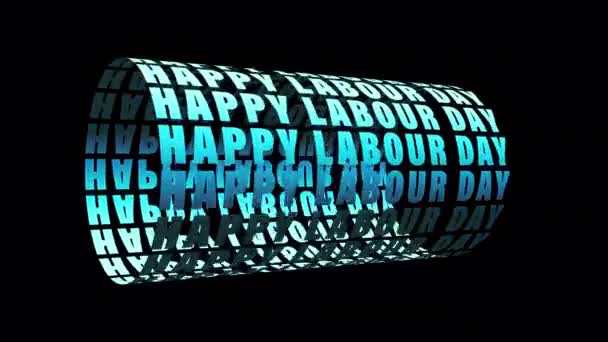 Happy Labour Day Niebieski Tekst Słowo Tuba Obracanie Animacja Płynna — Wideo stockowe