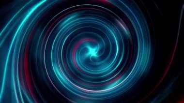 4K Mavi Kırmızı, siyah arkaplanda eş merkezli kıvrımlı bir animasyon. Modern Futuristik Yüksek Teknoloji soyut soyut sonsuz girdap animasyonu. Dinamik neon ışık dalgası bilim VJ döngü arkaplanı.