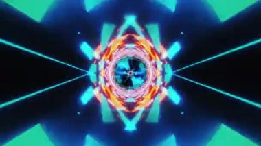 Soyut Sonsuz Yolculuk Tüneli Çok Renkli Neon Işıkları Sonsuz Döngüsü. Parti DJ 'i VJ Loop Müzik Arkaplanı için 4K 3D. Geleceğin Yüksek Teknoloji Festivali Duvar Kağıdı Hareketi Grafiği.