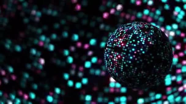 Rotación Bucle Abstracta Bola Disco Futurista Alta Tecnología Brillante Con — Vídeo de stock