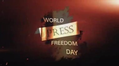 Dünya Basın Özgürlüğü Günü sinematik başlık giriş arka plan konsepti. 4K 3D render Kusursuz Döngüsüz Dünya Basın Özgürlüğü Gün Hareketi Tasarımı Patlayan şok dalgası etkisi, altın alev ışığı ve parçacıklar.