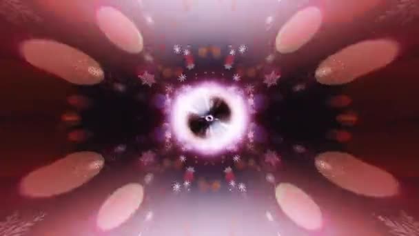 Zierlich Glänzende Schneeflocken Kaleidoskopartig Psychedelisches Muster Festlicher Hintergrund Mit Buntem — Stockvideo