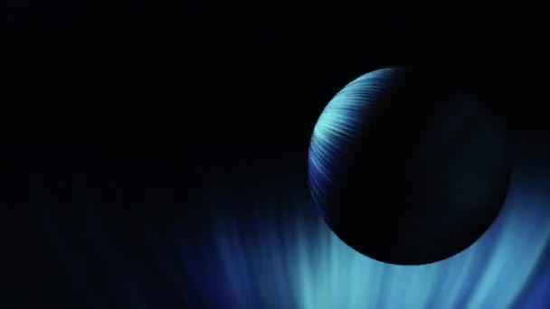 青い線の仮想空間では 暗い青色の球が非常に速く回転します 3Dレンダリングシームレスループアニメーション ループ概要Sci Fi未来技術マトリックス仮想空間 VjループFx — ストック動画