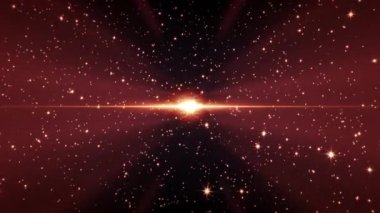 Soyut döngü merkezi, dönen yıldız alanlarıyla çevrili parlak çizgileriyle yanıp sönen altın yıldız sahası. Noel, Noel ışıkları, yeni yıl, şenlik için 4K 3D kusursuz döngü hareketli arka plan. 