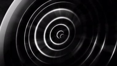 4K 3D soyut sanat monokromatik animasyonu eşmerkezli dairesel salınımlı kusursuz döngü. Siyah ve beyaz daireler dalgalı bir şekilde titreşir. Psikedelik desenler, soyut şekiller animasyon.
