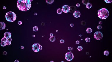 Sanal uzayda uçan 3 boyutlu top küresi. 4K Kusursuz Döngü Soyut Nanoteknoloji Renkli Mavi Mor Metal. Fütürist teknoloji konsepti için yaratıcı Desen Grafik Sanatı BG.