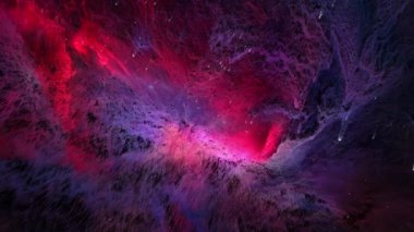 Derin uzayda üç boyutlu renkli nebula. Soyut yaratıcı sanatsal çizimler gizemli evren, fantezi kırmızı ve mavi nebula. Derin uzay arkaplan kavramına bilim kurgu animasyon uzayı uçuşu. 