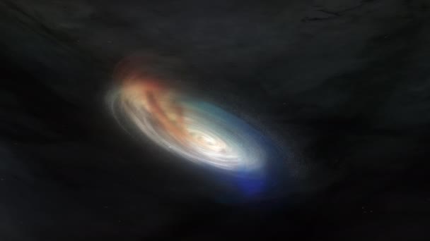 渦巻き状の輝く星雲 深い空間の雲の形成を持つ抽象的な宇宙飛行探査 銀河回転渦巻宇宙の概念への4K 3D旅アニメーション Sci ファンシーアート背景 — ストック動画