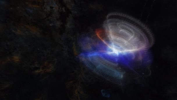 要約ツイストグローホワイトブルースピニングクラウド 未確認の白色の輝きの4K 3Dレンダリング謎の物体は 銀河系の背景にある暗い星雲空に対して回転します 未確認の宇宙物体 — ストック動画
