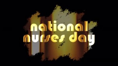ULUSAL NURSES GÜNÜ Altın metin rozeti bayrak animasyonu QuickTime Alpha Channel ProRes 4444 kullanılarak izole bir kelime. 4K 3D İllüstrasyon Ulusal Hemşireler Günü kompozisyonun için efekt elementini ayır.