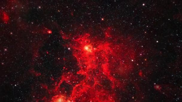 Abstract Loop Volo Spaziale Volare Misteriosa Nebulosa Rossa Bagliore Nello — Video Stock
