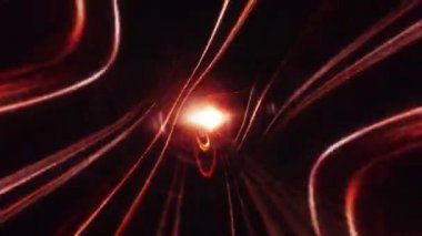 4k 3D kusursuz döngü. Soyut altın ışık üç boyutlu geometrik solucan deliği hareketi grafikleri. Hipnotik çizgili optik illüzyon tüneli. VJ döngüsü, sahne şovu, geçiş için sürrealizm çizgileri.