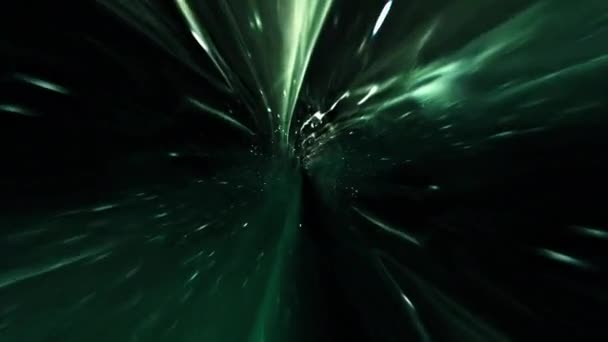 Abstract Vlucht Gloeiende Groene Hyperruimte Tunnel Animatie Vlieg Wormgat Lus — Stockvideo