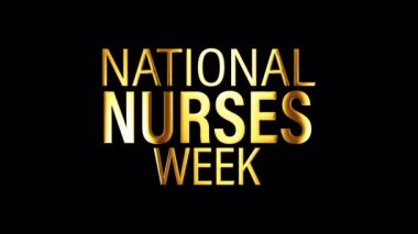 ULUSAL NURSES HAFTA altın metin bayrak döngüsü animasyon QuickTime Alpha Channel ProRes 4444 kullanılarak izole kelime. 4K 3D İllüstrasyon Ulusal Hemşireler Haftası Kompozisyon için efekt elementini izole et.