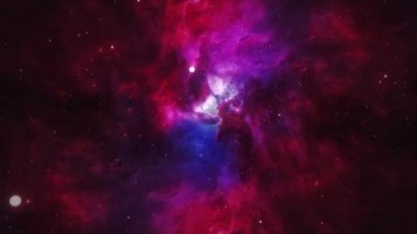 4K 3D Seamless loop outer space animation. Space flight to beautiful dark cloud nebula in deep space. Universe Space Exploration Loop background with Blue Purple Dust Particles Nebula Cloud Concept.