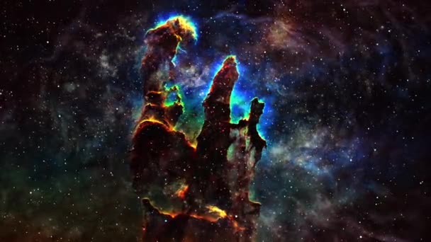 太空探索弥赛亚16鹰星云 飞往发光和闪耀的恒星场银河和星云进行深空探测 Flight Ngc 6611鹰星云 由美国航天局的图像提供 — 图库视频影像