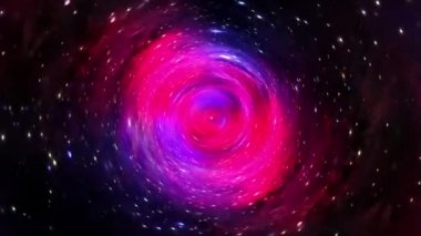Renkli mavi mor uzay zaman girdabından geçen soyut bir hiperuzay tüneli. 4K 3D döngü bilim-kurgu yıldızlararası yolculuk hiper uzaydaki solucan deliğinde. Siber uzayda soyut ışınlanma sıçraması.