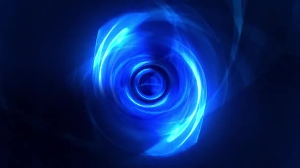 Abstract Blauwe Neon Hypnotische Geometrische Technologie Vortex Tunnel Bewegend Zwarte — Stockvideo