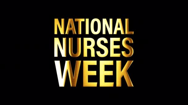 Nationale Nurses Week Gouden Tekst Banner Loop Animatie Geïsoleerd Woord — Stockvideo