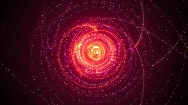 概要宇宙空間で回転する金ピンク色の粒子と渦巻く形と光の流れに輝く背景アニメーション 3Dシームレスループフリッカリングライン渦巻き粒子グリッター背景 — ストック動画