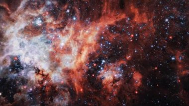 Büyük Macellan Bulutu 'nun H II bölgesinde bulunan 30 Doradus olarak da bilinen Tarantula Bulutsusu' na yapılan derin uzay keşfi döngüsü. 4K 3D döngü uzay keşfi. NASA görüntüsüyle döşenmiş.