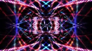 Soyut 3 boyutlu, kırmızı, mavi, parlak ışık ışınları döngü hareketli, dijital, parlak parçacıklar. Dijital teknolojik etki animasyonu. 4K 3D kusursuz döngü arkaplan kavramı. VJ sahne döngüsü.