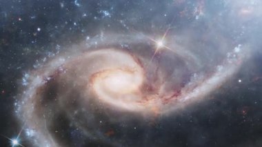 Andromeda takımyıldızından 300 milyon ışık yılı uzaklıktaki Arp 273 'e kusursuz bir yıldızlararası uzay yolculuğu evreni. 4K 3D Dış Uzay Keşfi kavramı. NASA tarafından döşenmiş elementler.