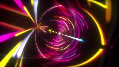 Renkli dijital parlak neon çizgileri olan soyut fütüristik arkaplan ışık dönüş döngüsü hareketi. 4K 3D kusursuz döngü VJ döngü teknolojisi fütüristik hareket arka planı. Soyut floresan hiper uzay.