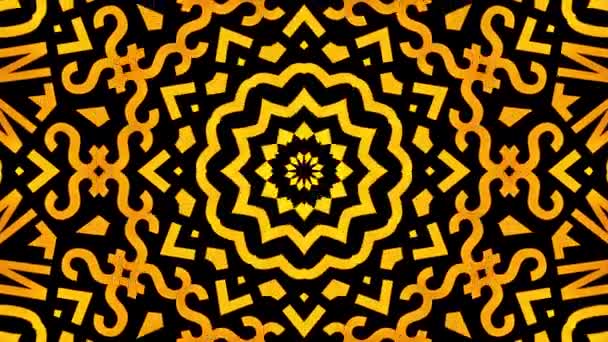 Looping Symmetrisches Gold Kaleidoskop Abstrakten Endlosen Bewegung Design Auf Schwarzem — Stockvideo