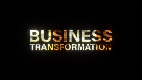 Business Transformation Gouden Lichte Tekst Met Glitch Effect Titel Illustratie — Stockvideo