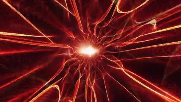 Illustration Geometrischer Spiralformen Glühenden Chaos Roter Lichter Drahtnetze Energie Netztunnel — Stockvideo