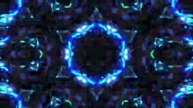 Soyut çok renkli fütüristik görselleştirme hareketi kaleydoskop hipnotik titreşimli ışık arka planı dijital animasyon parlak renkli simetrik arkaplan. 4K 3B kusursuz döngü arkaplanı.