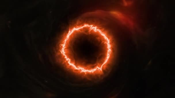 概要宇宙空間にガス雲星雲を持つ赤色オレンジ色のエネルギーブラックホールを明るく照らす Cgiシームレスループ赤いオレンジのエネルギーライトで神秘的なスパイラルブラックホールやワームホールねじれアニメーション — ストック動画