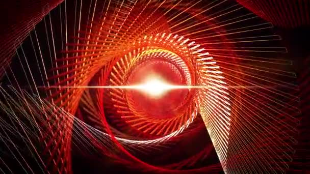 Abstrato Irradiando Túnel Vórtice Malha Arame Vermelho Brilhante Com Cintilação — Vídeo de Stock