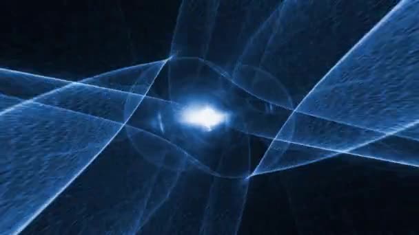 Abstraktes Blaues Drahtgeflecht Mit Lichtraum Hintergrund Zentrum Geometrieflächen Wellenlinien Animation — Stockvideo