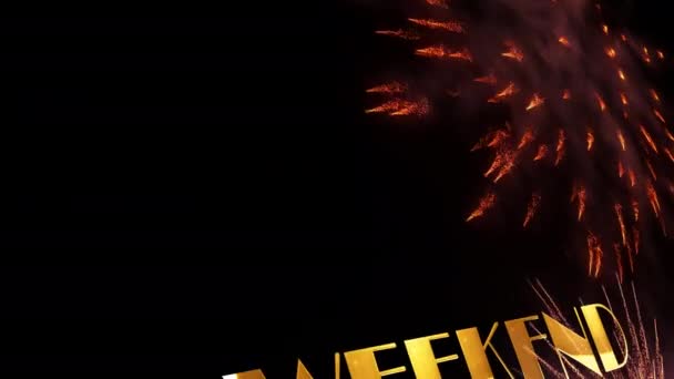 Weekend Sale Goldtext Mit Feuerwerkspartikeln Bewegungseffekt Auf Schwarzem Hintergrund Nahtlose — Stockvideo
